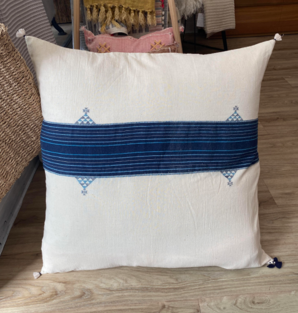 Loomed Floor Cushion Cover 80x80cm - Indigo 34  by Injiri