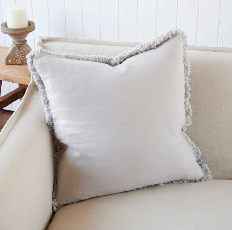 Luca Fringed Linen Cushion -  Silver Grey - Various Sizes:  Eadie Lifestyle