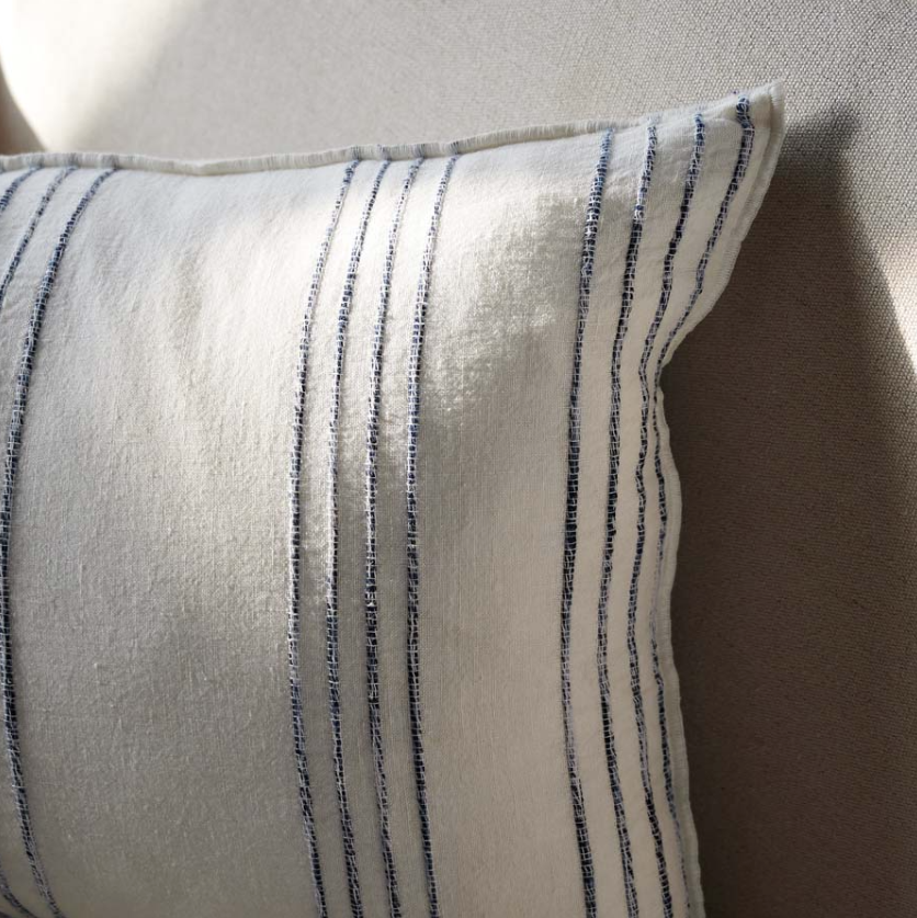 Rockpool Linen Cushion -  White with Navy Stripe - 60cm x 60cm: Eadie Lifestyle
