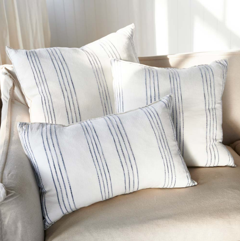 Rockpool Linen Cushion -  White with Navy Stripe - 60cm x 60cm: Eadie Lifestyle