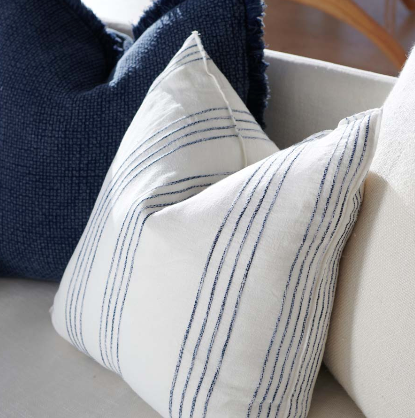 Rockpool Linen Cushion -  White with Navy Stripe - 60cm x 60cm: Eadie Lifestyle
