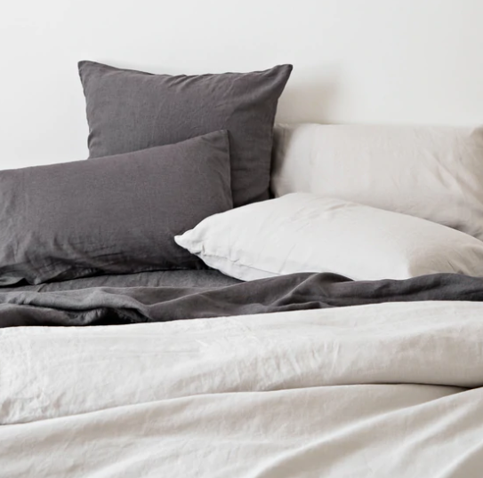 French Linen Standard Pillowcase Set  - Charcoal: The Cover Collective