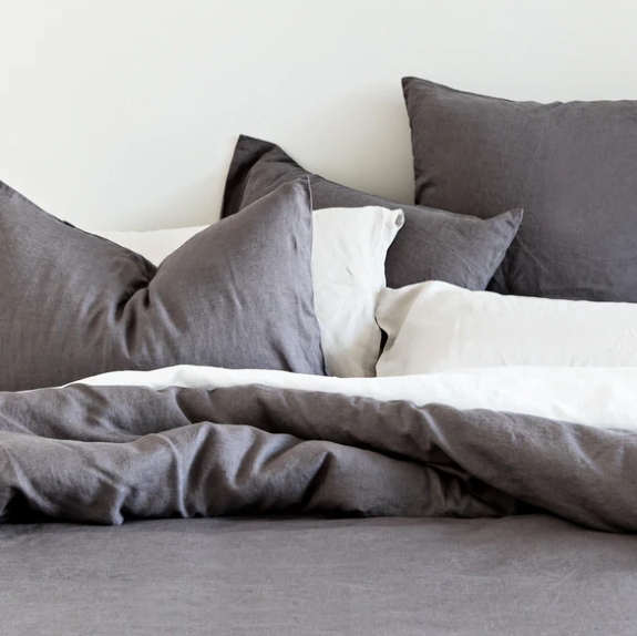 French Linen  Eurocase (pair)- Charcoal: The Cover Collective